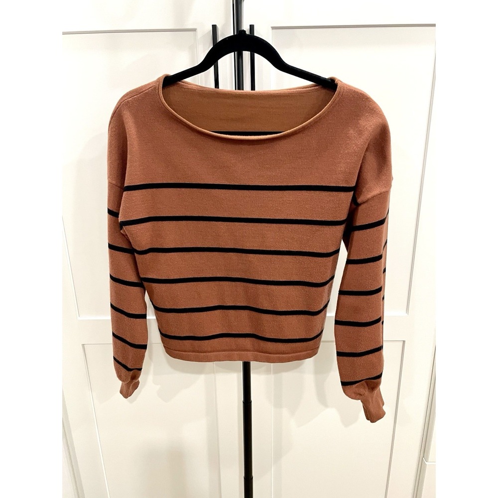 Terracotta Rust Striped Cropped Knit Sweater Size M - Soft Viscose Blend